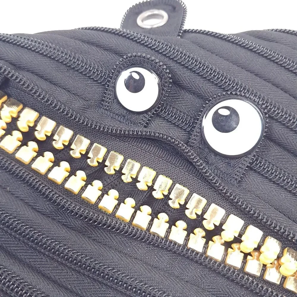 Zipit Grillz Monster gold Teeth Black Zipper Pencil Bag pouch for 3-Ring binder